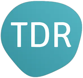 Logo de TradeDutyRefund.com, également connu sous le nom de TDR et #TradeDutyRefund. Il se compose des textes « TDR » et « TradeDutyRefund.com » sous forme de bulle. Le logo est en bleu clair sur fond blanc.